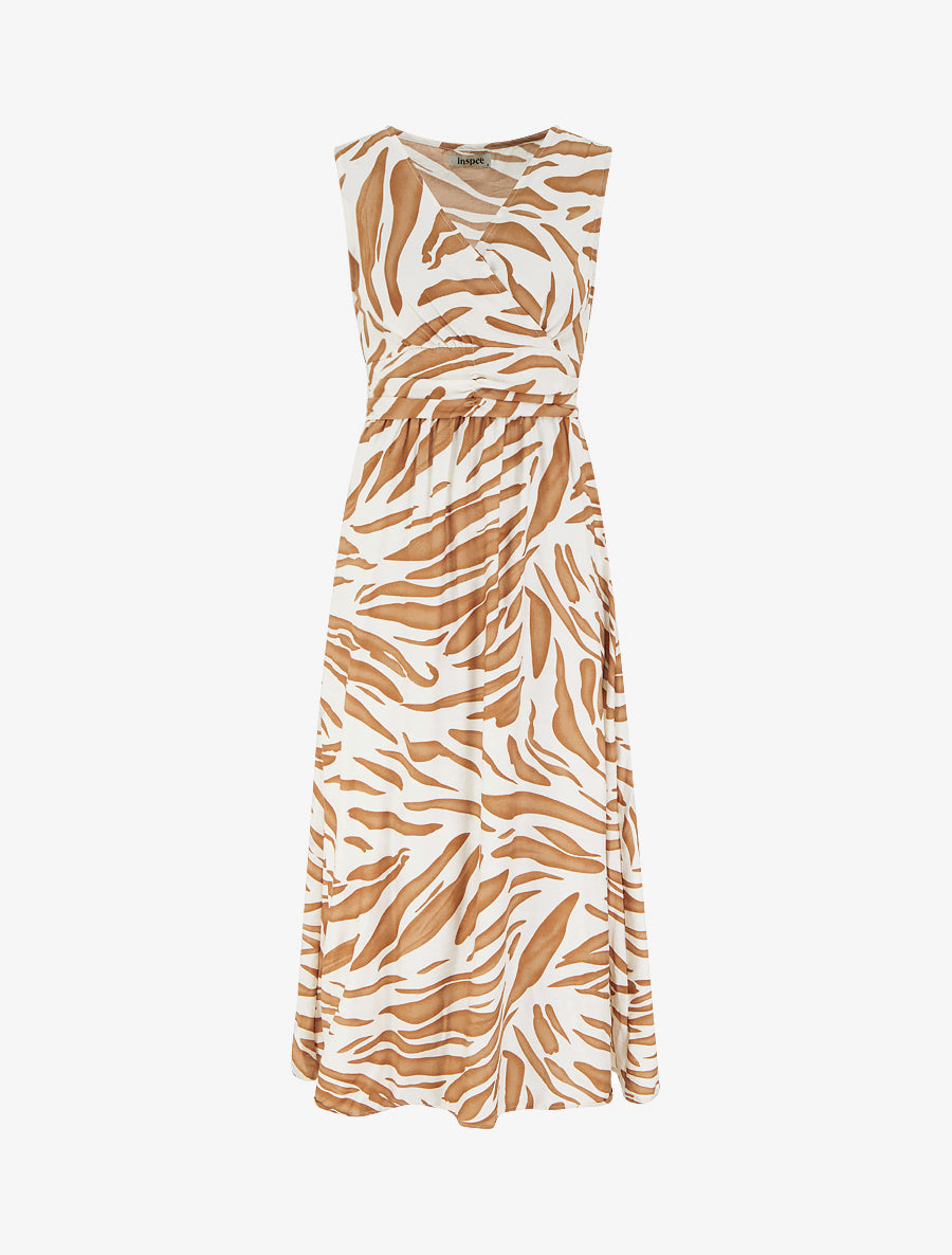 Robe imprimé fantaisie à col cache-coeur - Camel - 1