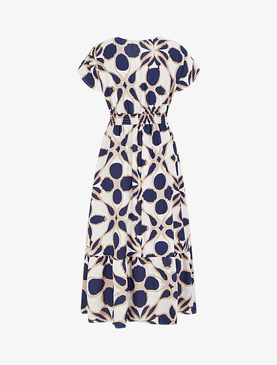 Robe à imprimé fantaisie et col en crochet - Marine - 2