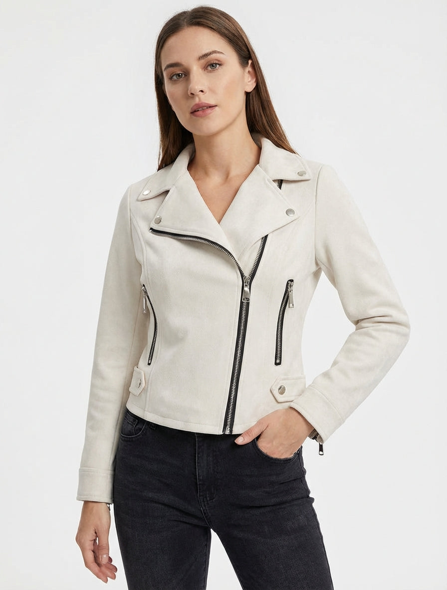 Chaqueta de gamuza con cierre de cremallera - Crudo