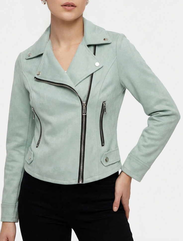 Chaqueta de gamuza con cierre de cremallera - Verde agua