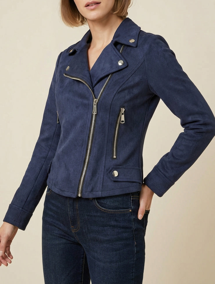 Chaqueta de gamuza con cierre de cremallera - Marine