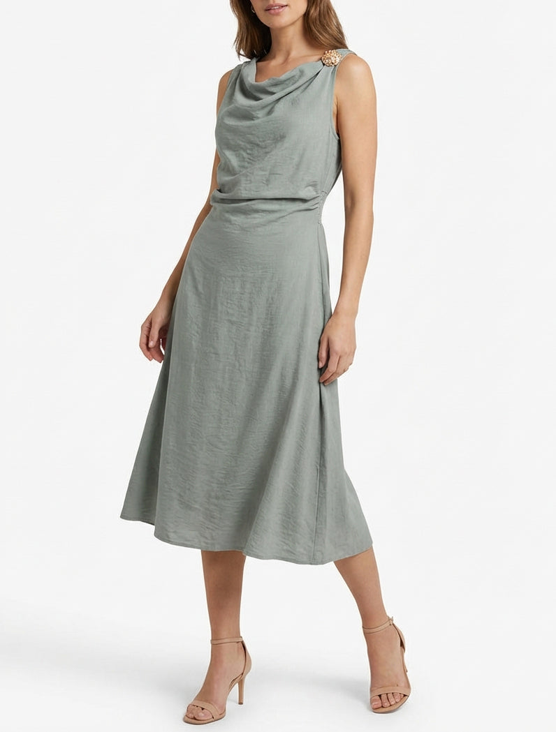 Vestido largo sin mangas con efecto drapeado - Verde/gris