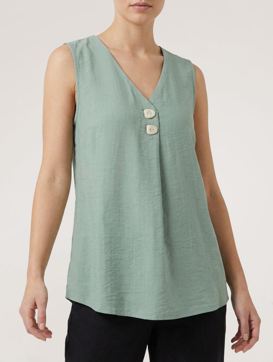 Top sin mangas con cuello en V abotonado - Verde claro