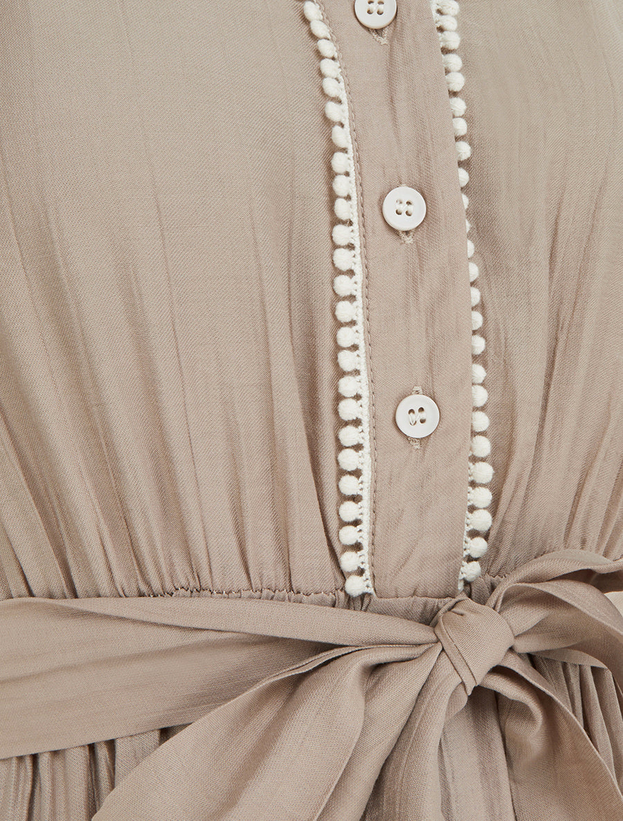 Robe longue à mancherons volantés en crochet - Taupe - 3