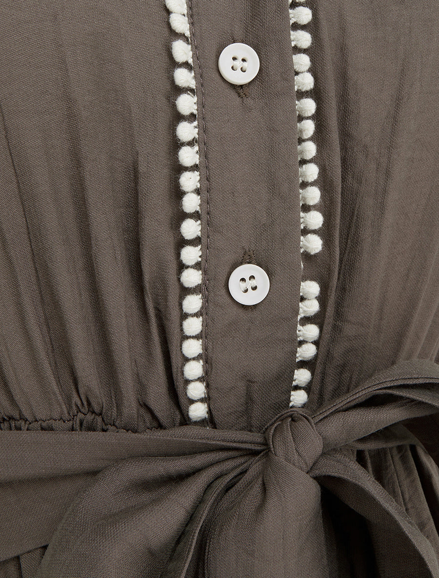 Robe longue à mancherons volantés en crochet - Marron - 3