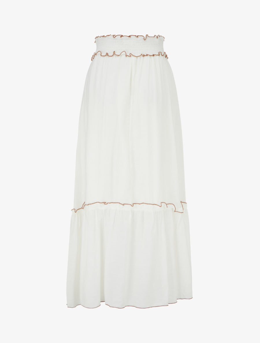 Jupe longue évasée à motif floral brodé - Blanc - 2