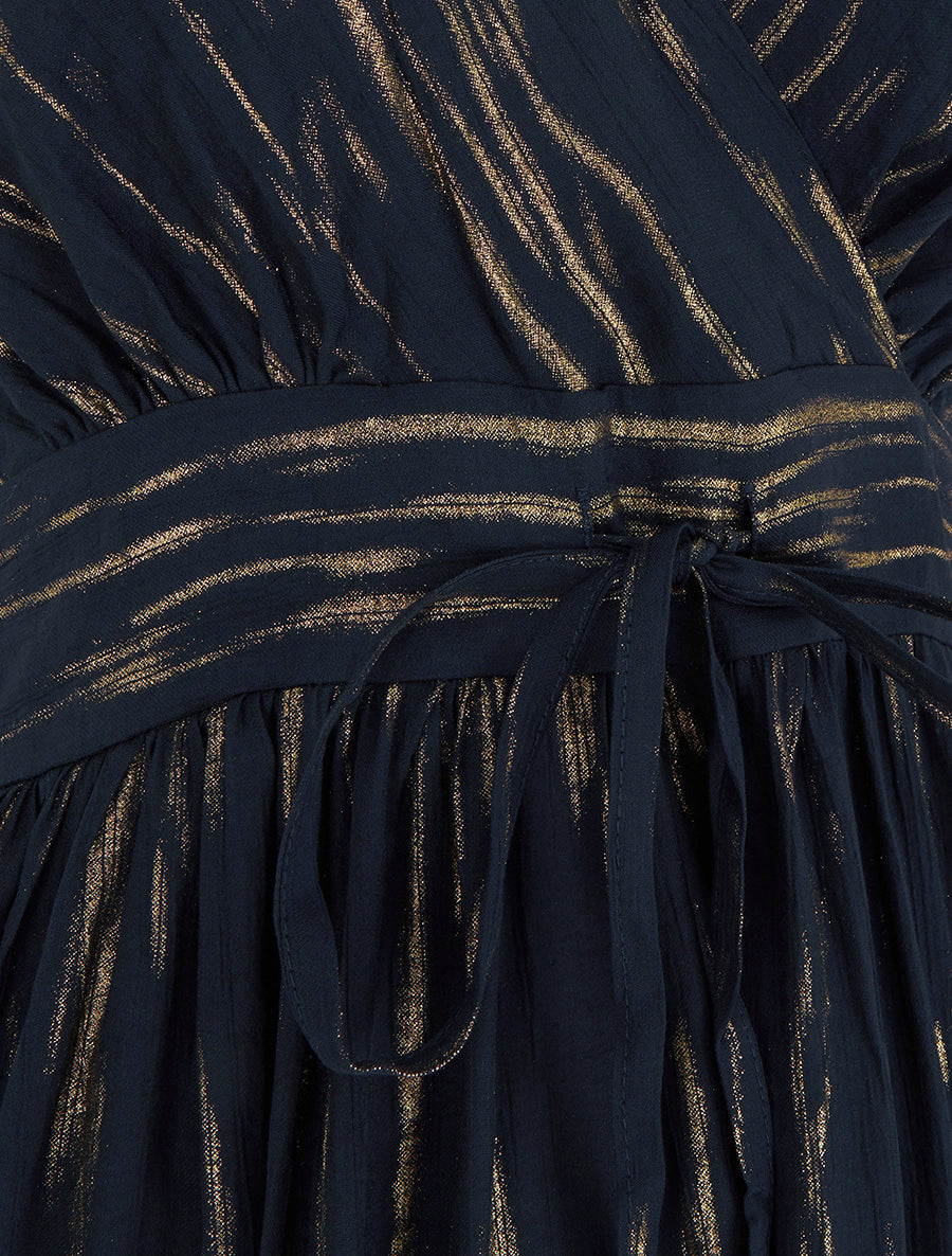 Robe élastiquée unie détail irisé - Bleu nuit - 3