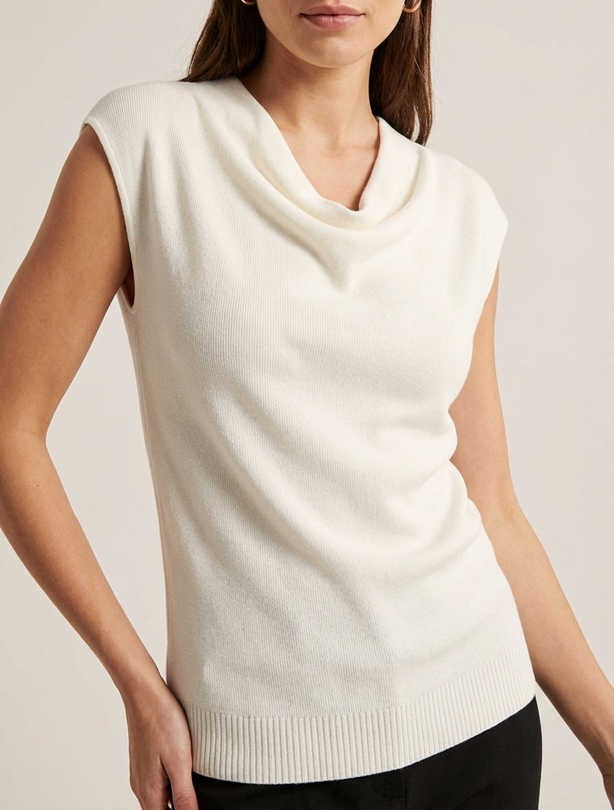 Top sin mangas con cuello drapeado - Crudo