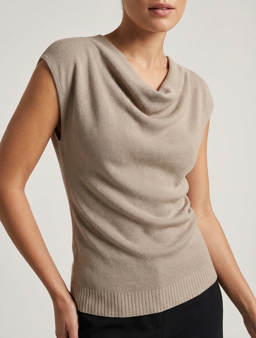 Top sin mangas con cuello drapeado - Topo