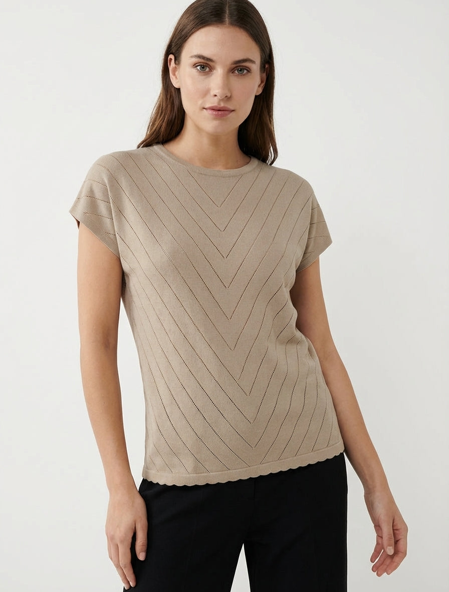 Top calado con cuello redondo - Topo