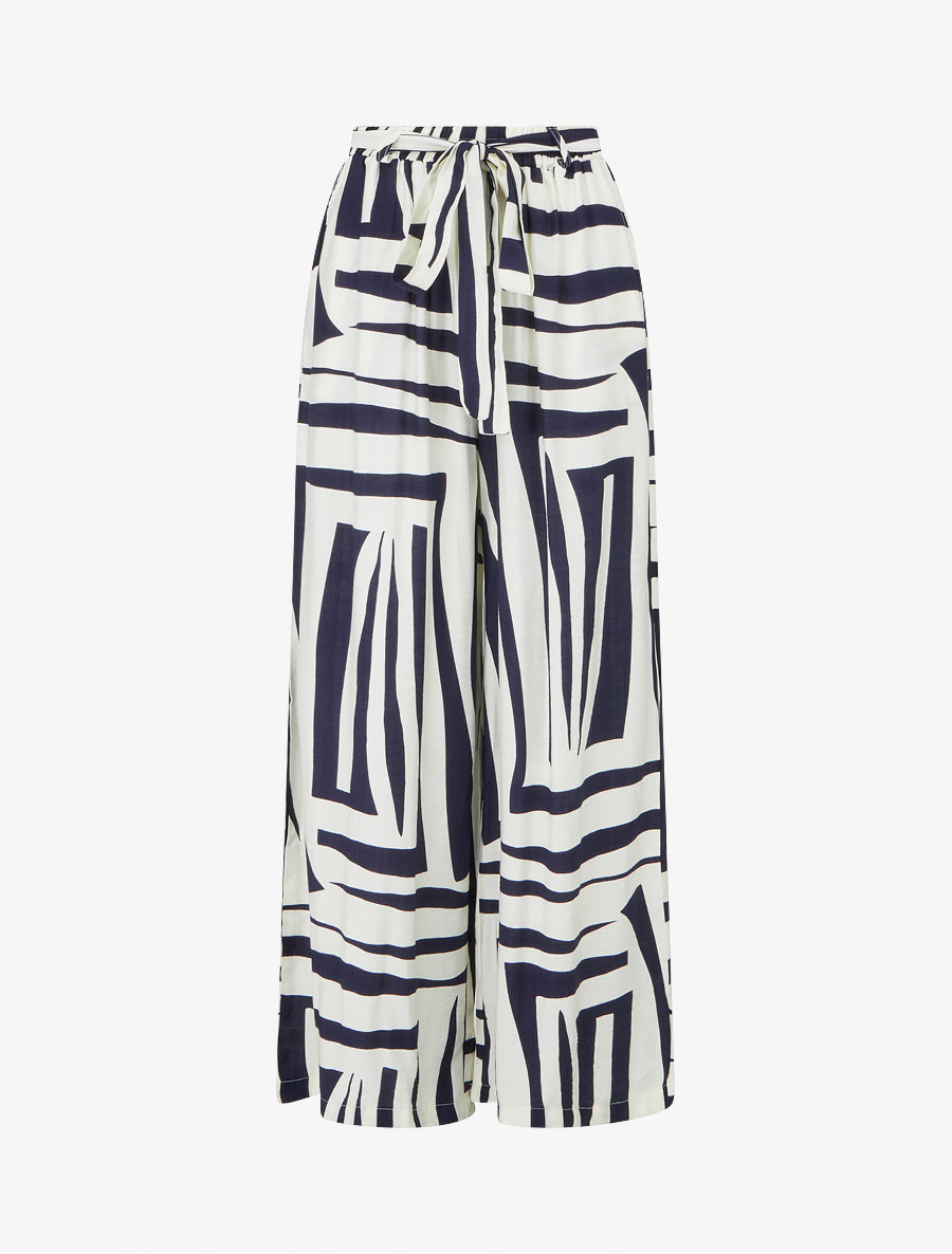 Pantalon ample élastiqué à imprimé graphique - Marine - 1