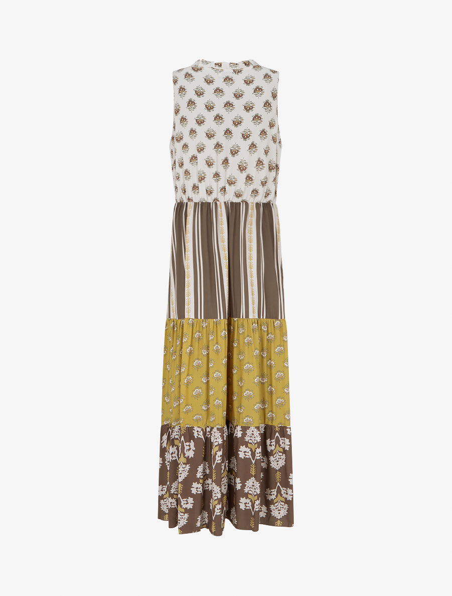 Robe longue sans manches à patchwork floral - Taupe - 2