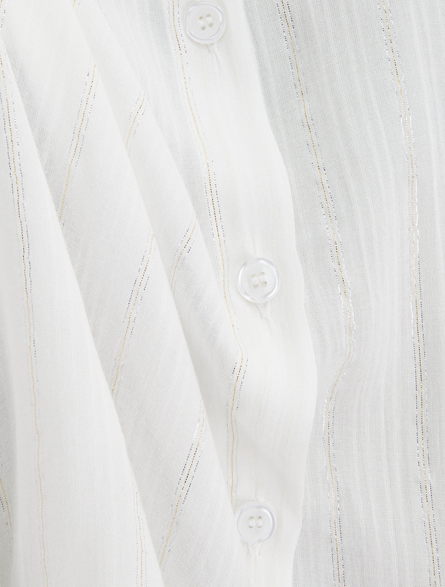 Chemise ample manches courtes à fine rayures irisées - Blanc - 3