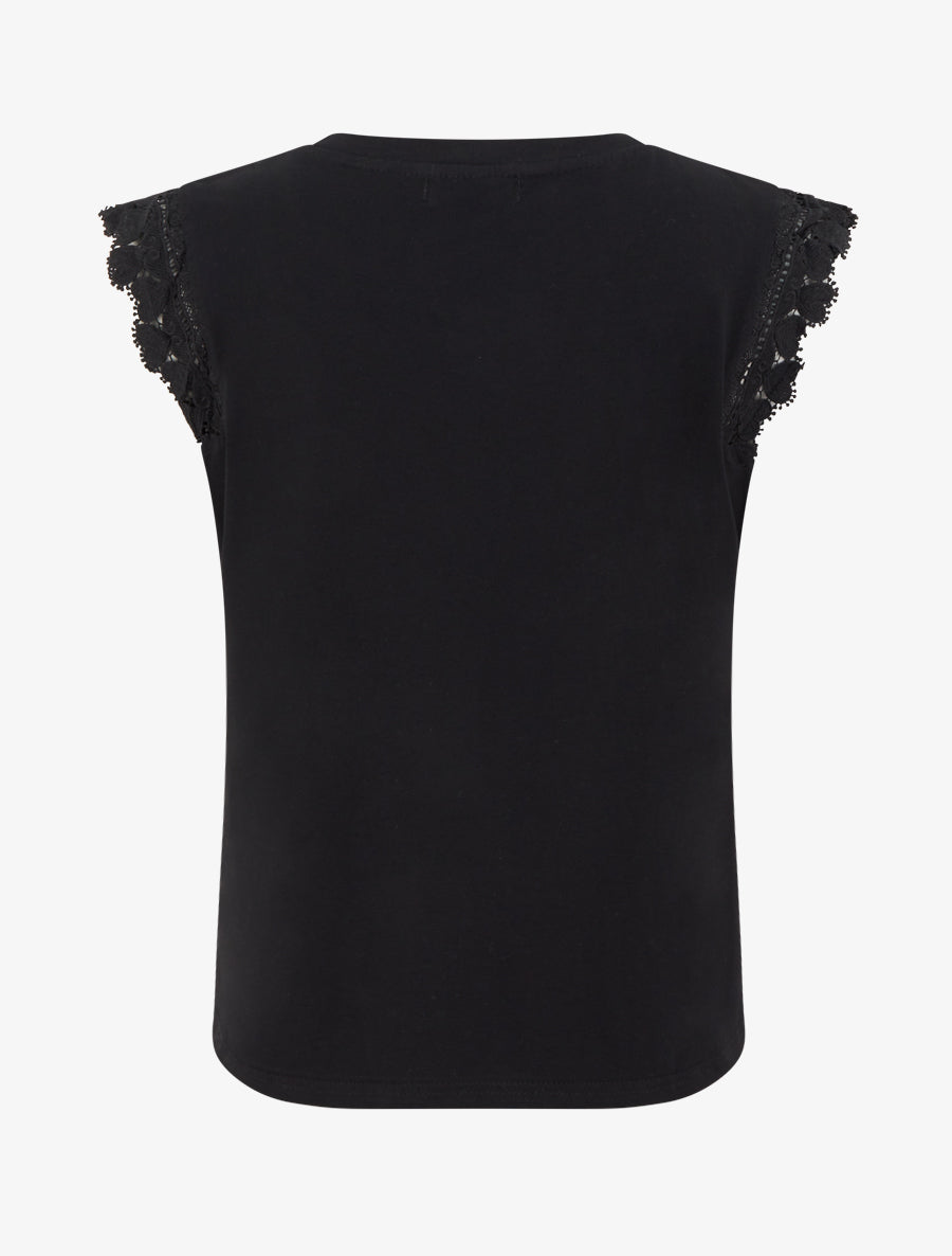 Top droit à épaules en dentelle - Noir - 2