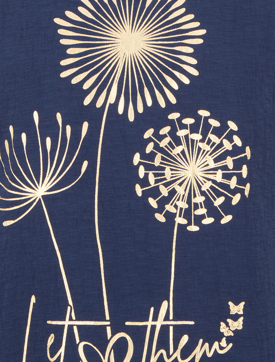 Top manches courtes à flocage pissenlit et message - Marine - 3