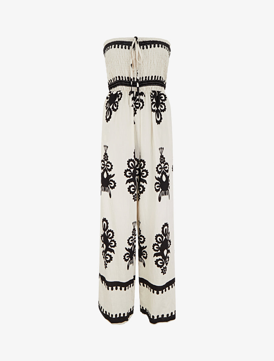 Combinaison à bustier élastiquée et imprimé graphique - Beige - 1