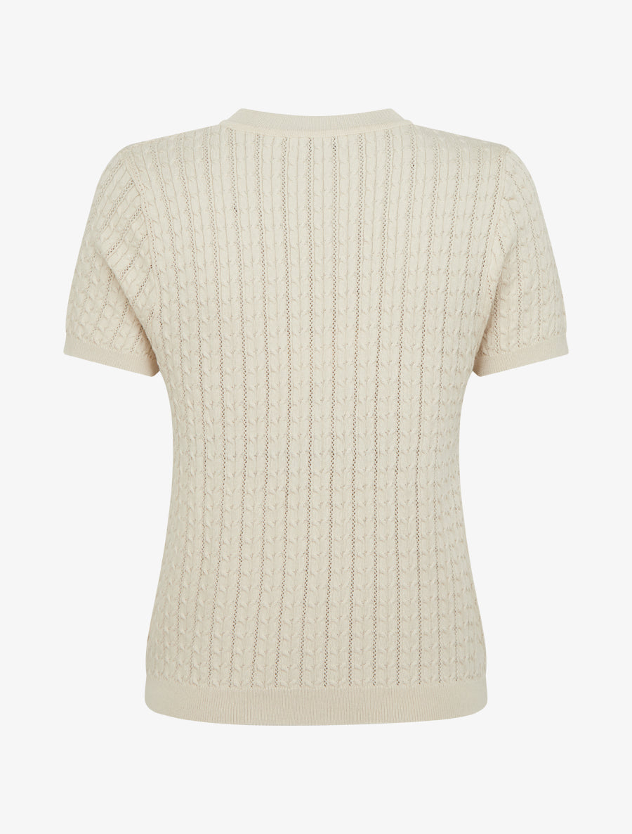 Pull uni ajouré à manches courtes - Beige - 2