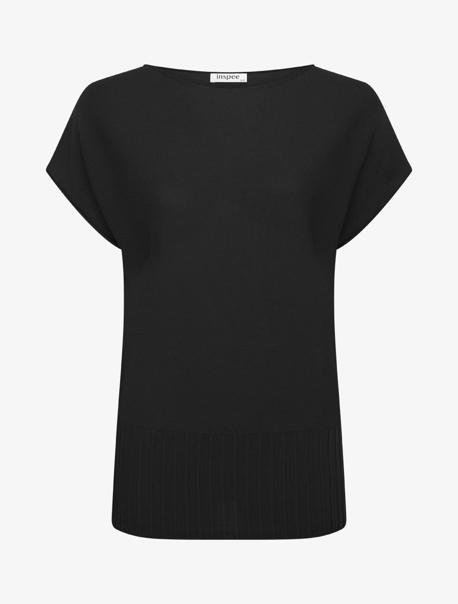 Pull fin uni à col rond arrondi - Noir - 1