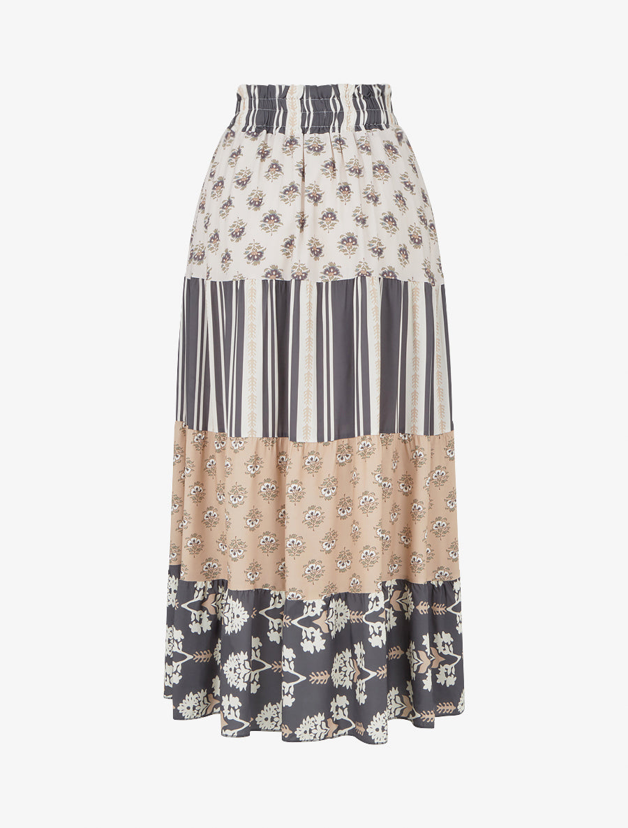 Jupe longue patchwork coupe évasée - Gris foncé - 2