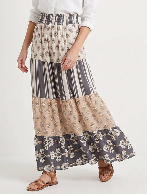 Falda larga patchwork corte evasé - Gris oscuro