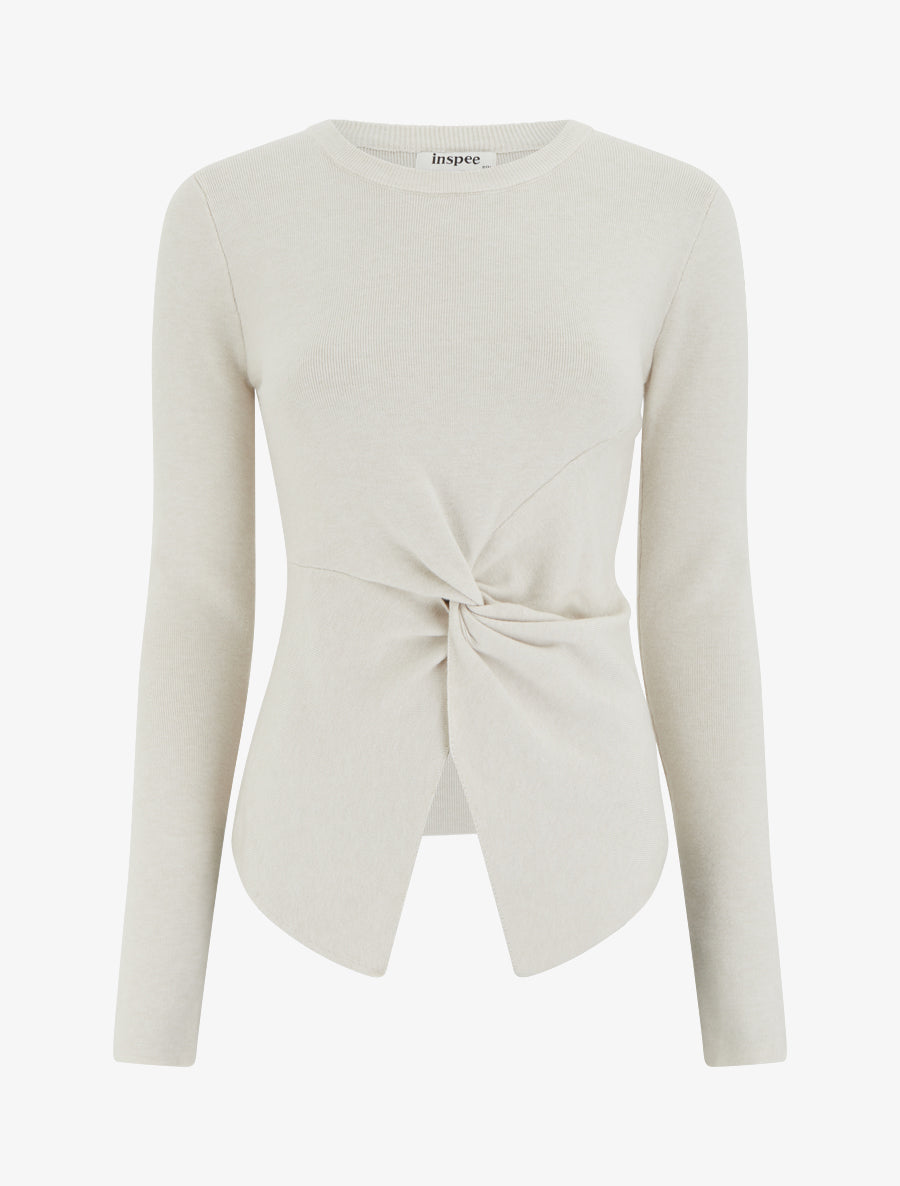 Pull droit à manches longues et noeud torsadé - Beige - 1