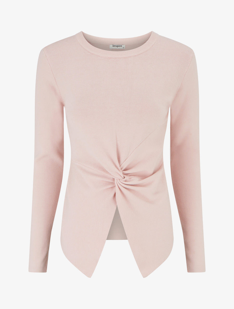 Pull droit à manches longues et noeud torsadé - Rose - 1