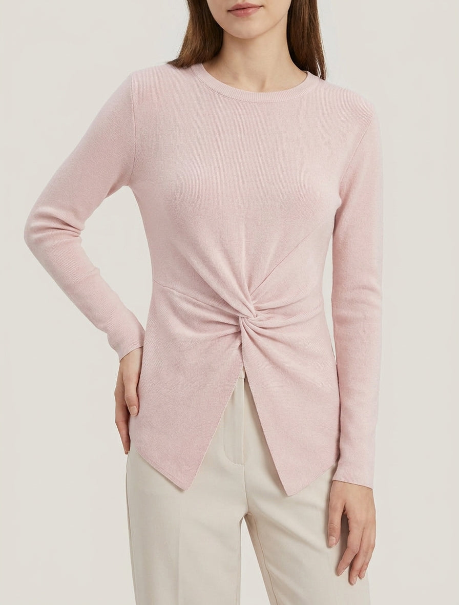 Jersey recto de manga larga con nudo trenzado. - Rosa
