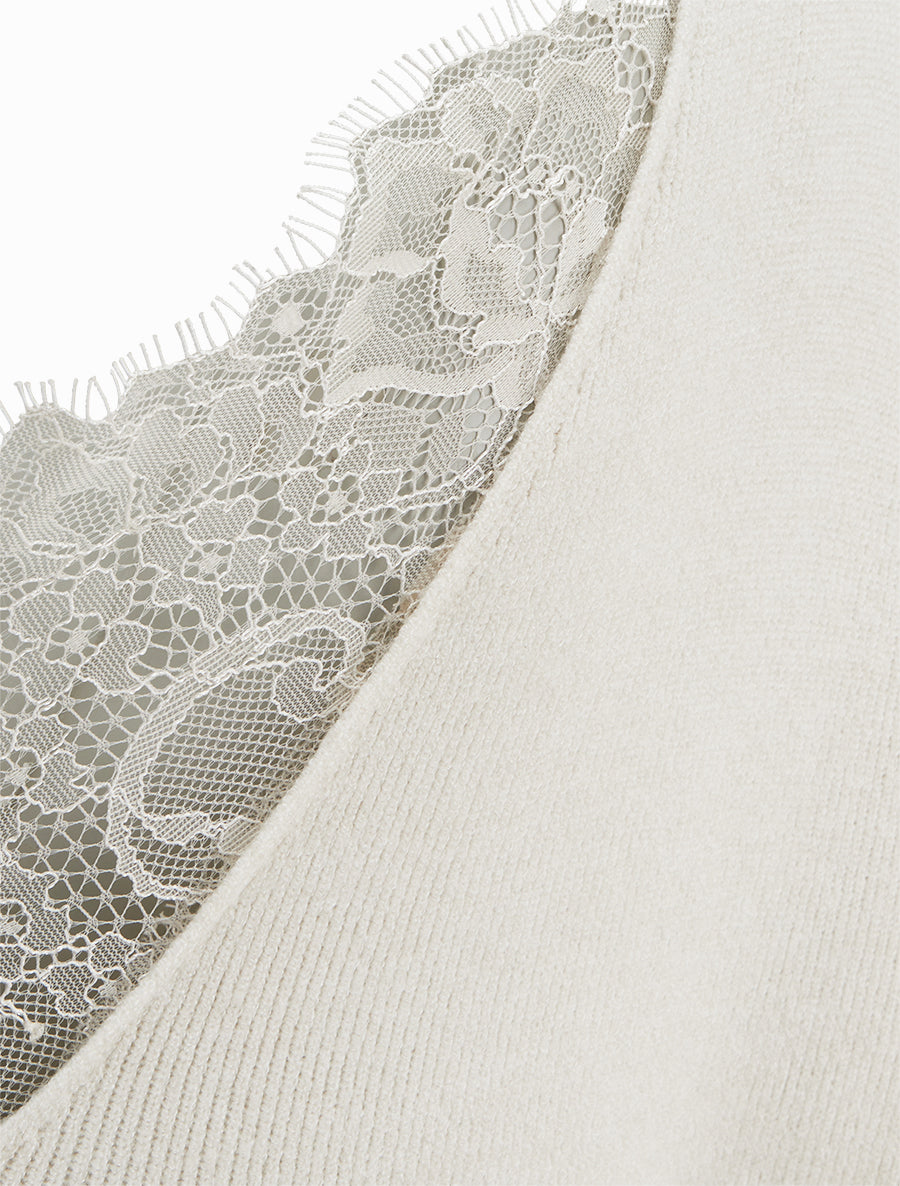 Pull long à détail dentelle au dos - Beige - 3