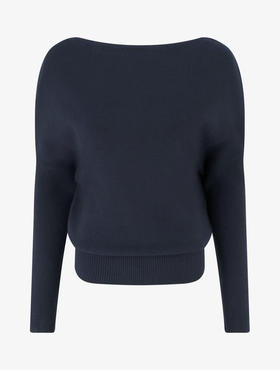Pull droit manches chauve-souris et col bateau - Marine - 1