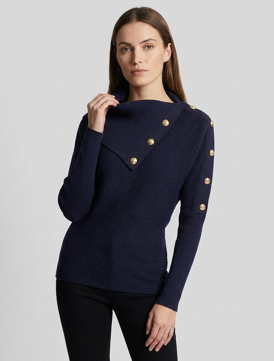 Jersey liso con cuello alto estilizado - Marine