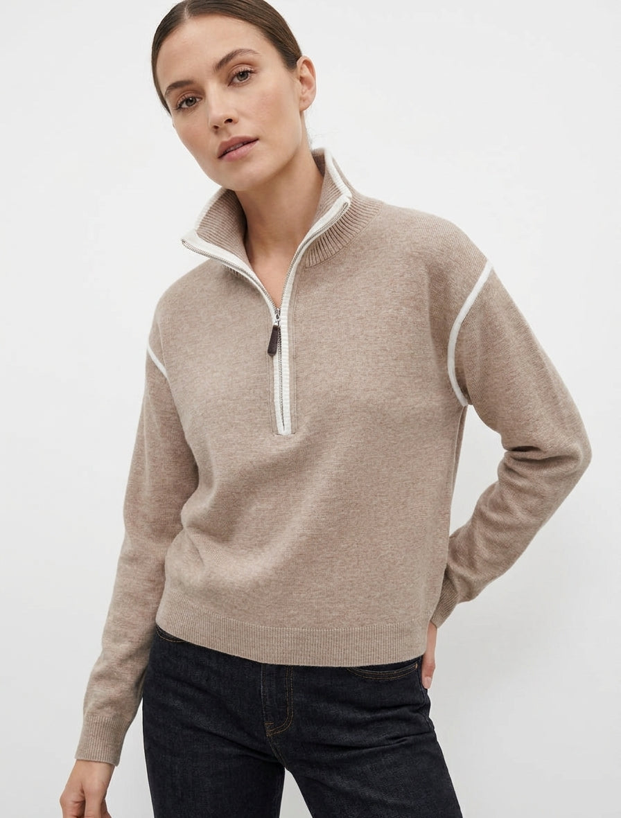 Jersey recto con cuello alto con cremallera. - Topo