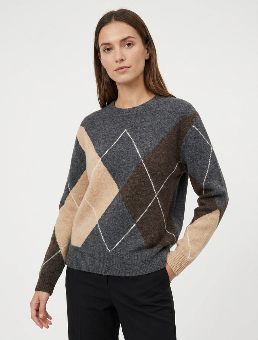 Suéter de punto con estampado de bloques de color - Gris