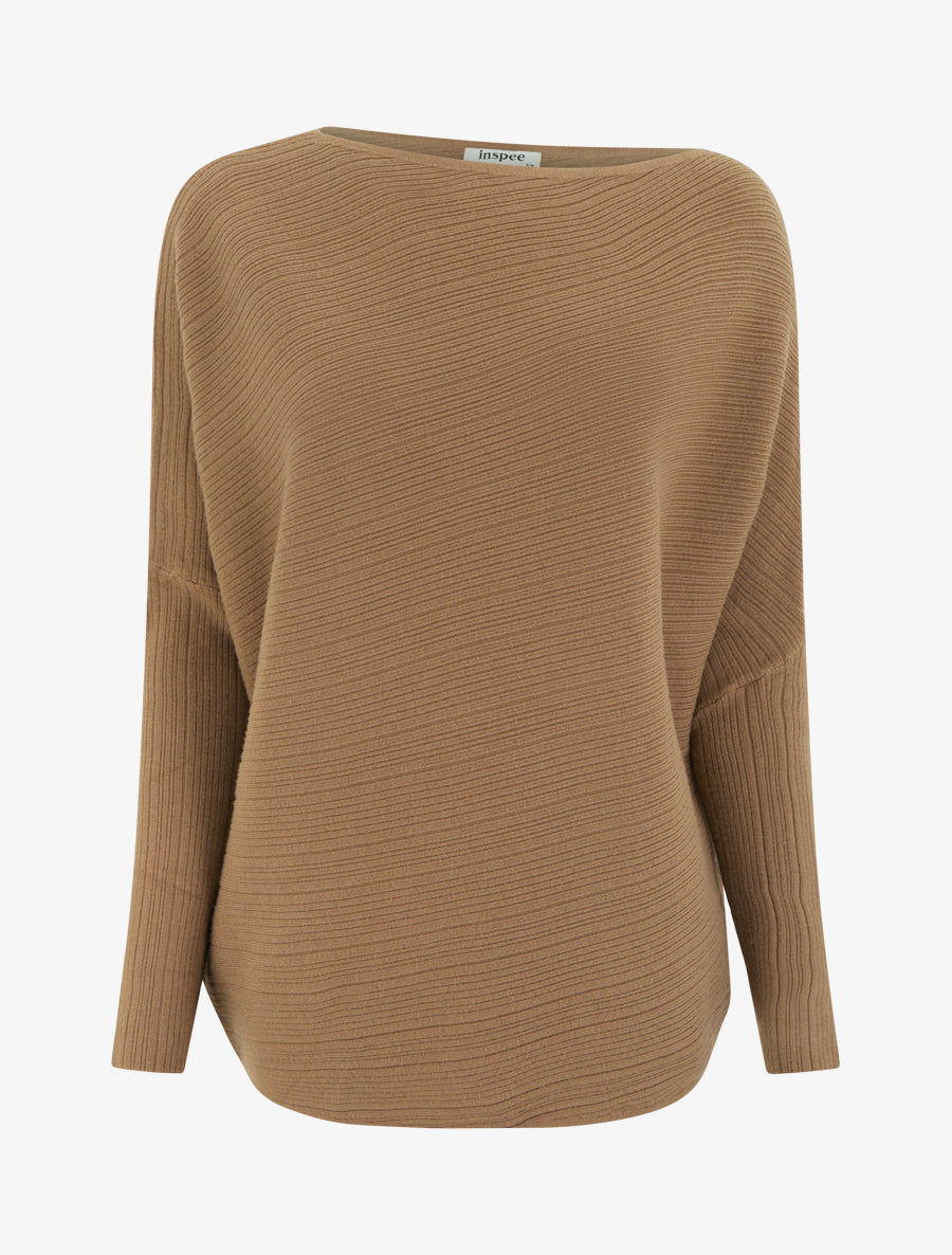 Pull ample à manches longues chauves-souris - Camel - 1