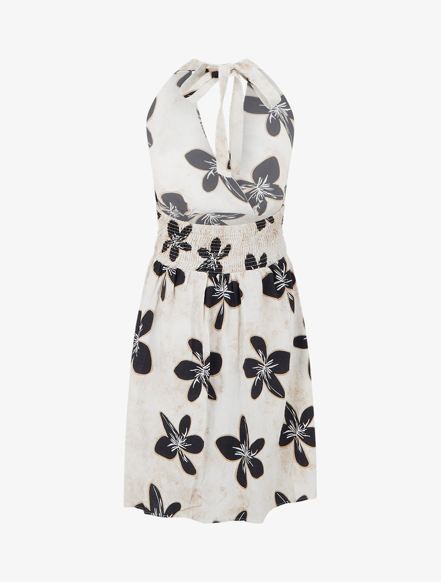 Robe mi-longue dos nu imprimé grandes fleurs - Bleu nuit - 2