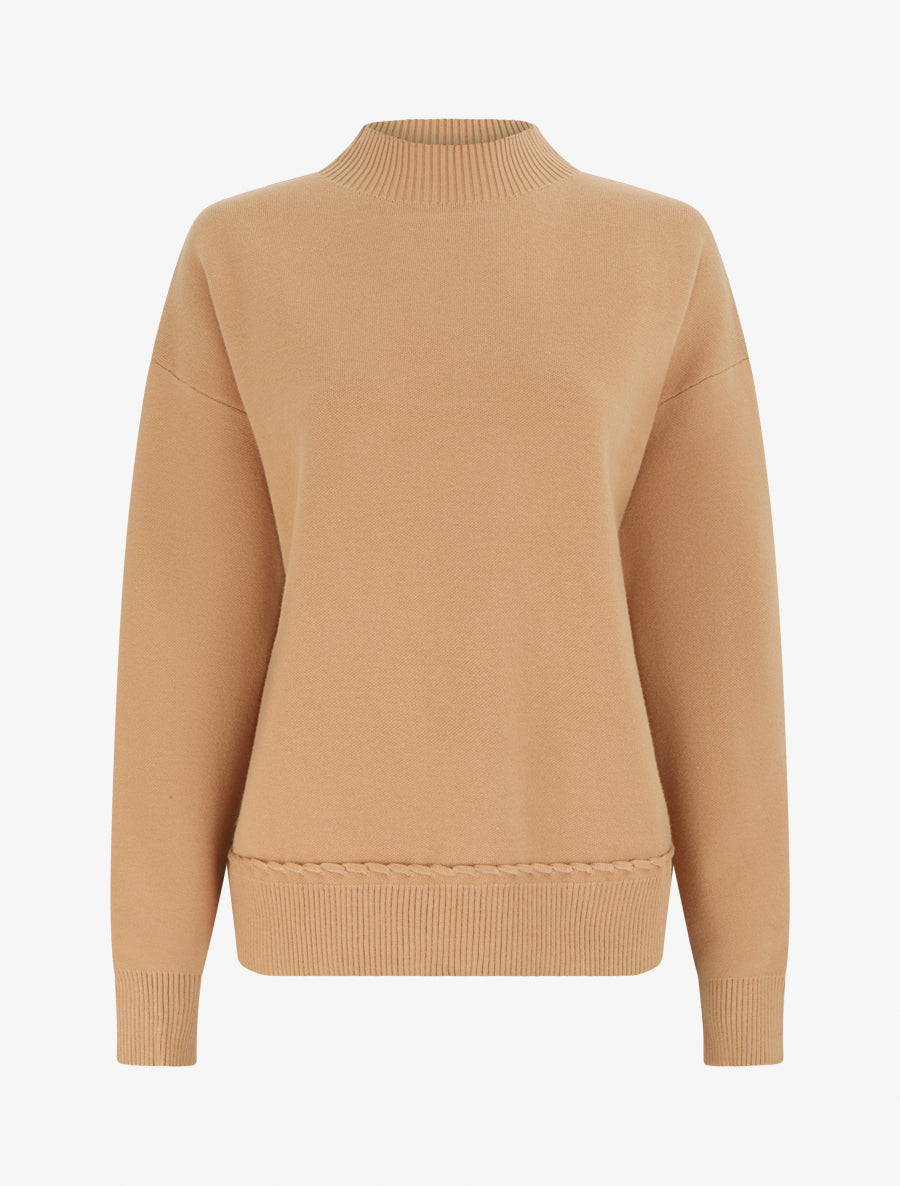 Pull ample à col montant et couture fantaisie - Camel - 1