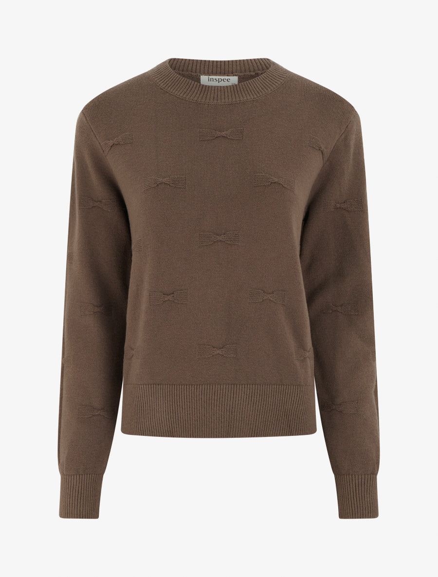 Pull droit col rond à motif noeud - Marron - 1