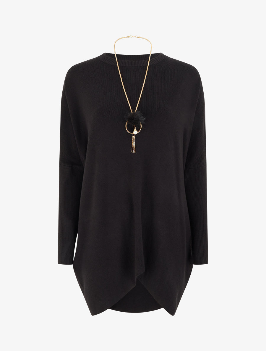 Pull long uni asymétrique - Noir - 1