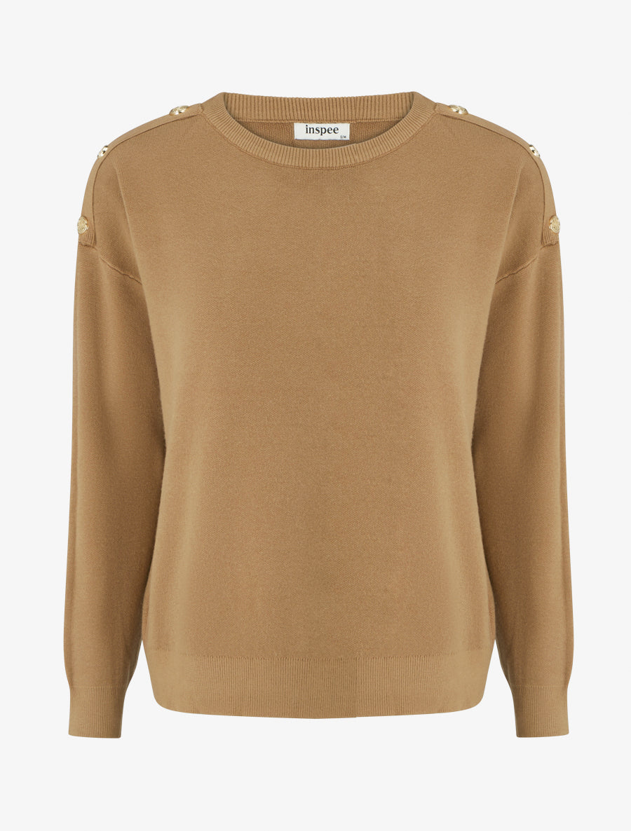 Pull uni à boutons décoratifs aux épaules - Camel - 1