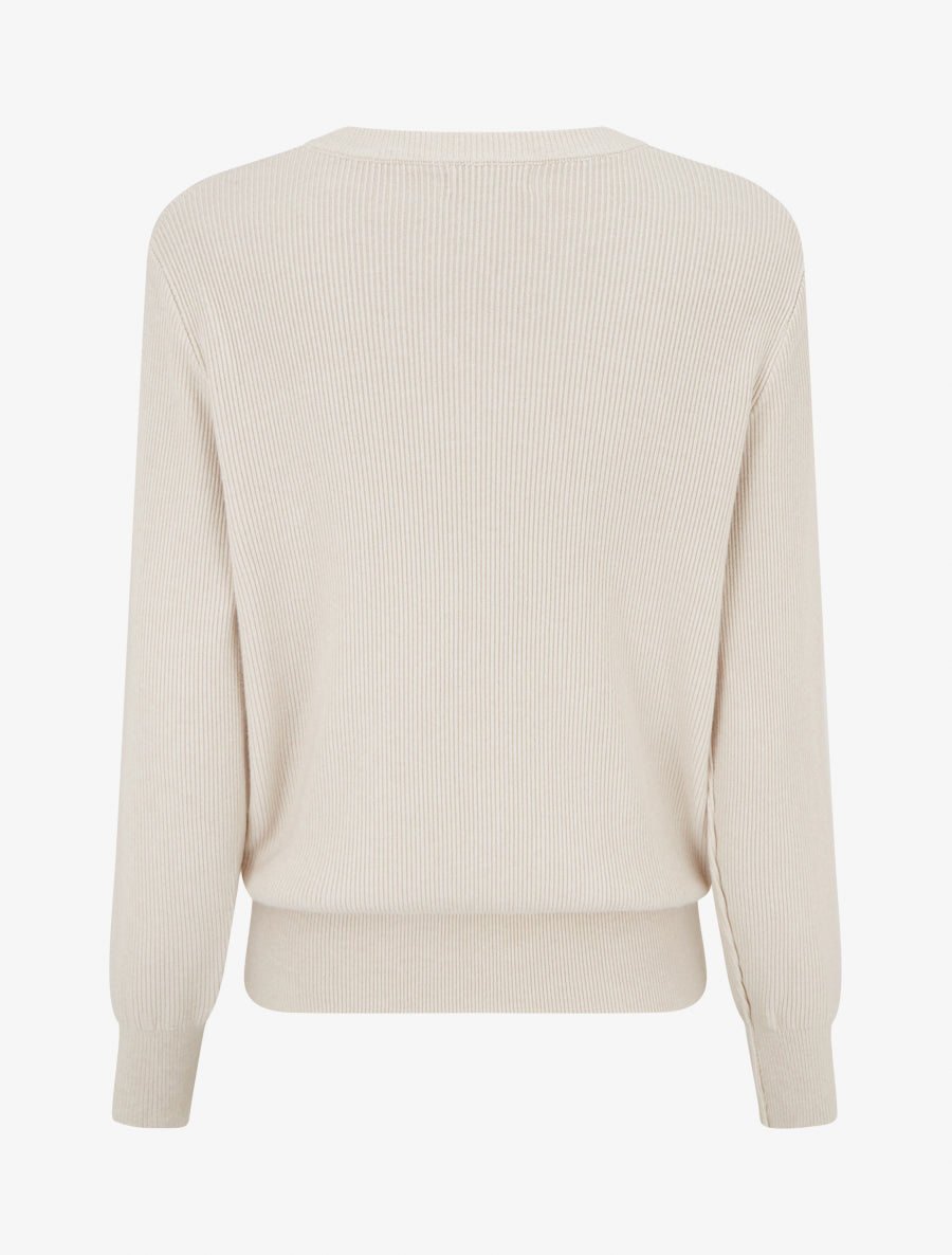 Pull côtelé à clous décoratifs aux épaules - Taupe clair - 2