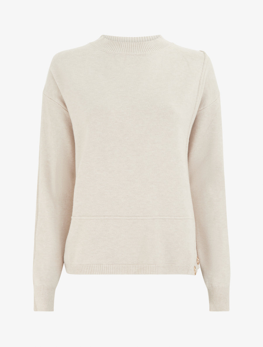 Pull uni à empiècement oeillets - Beige - 1