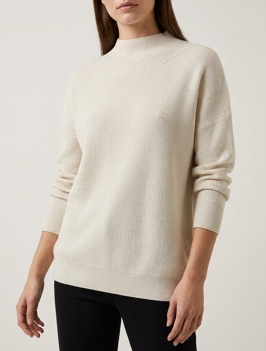Jersey recto clásico con cuello alto - Beis