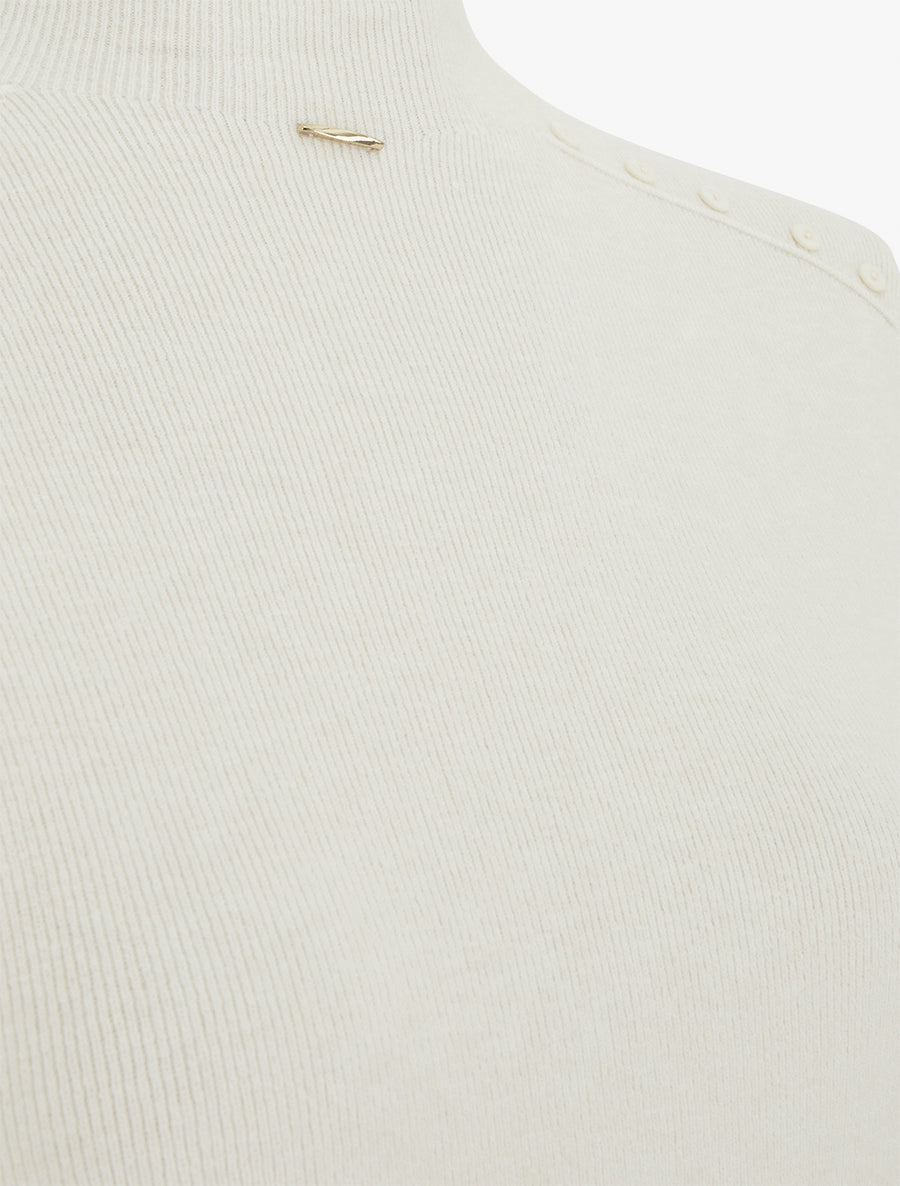 Pull droit à col montant et boutons décoratifs - Beige - 3
