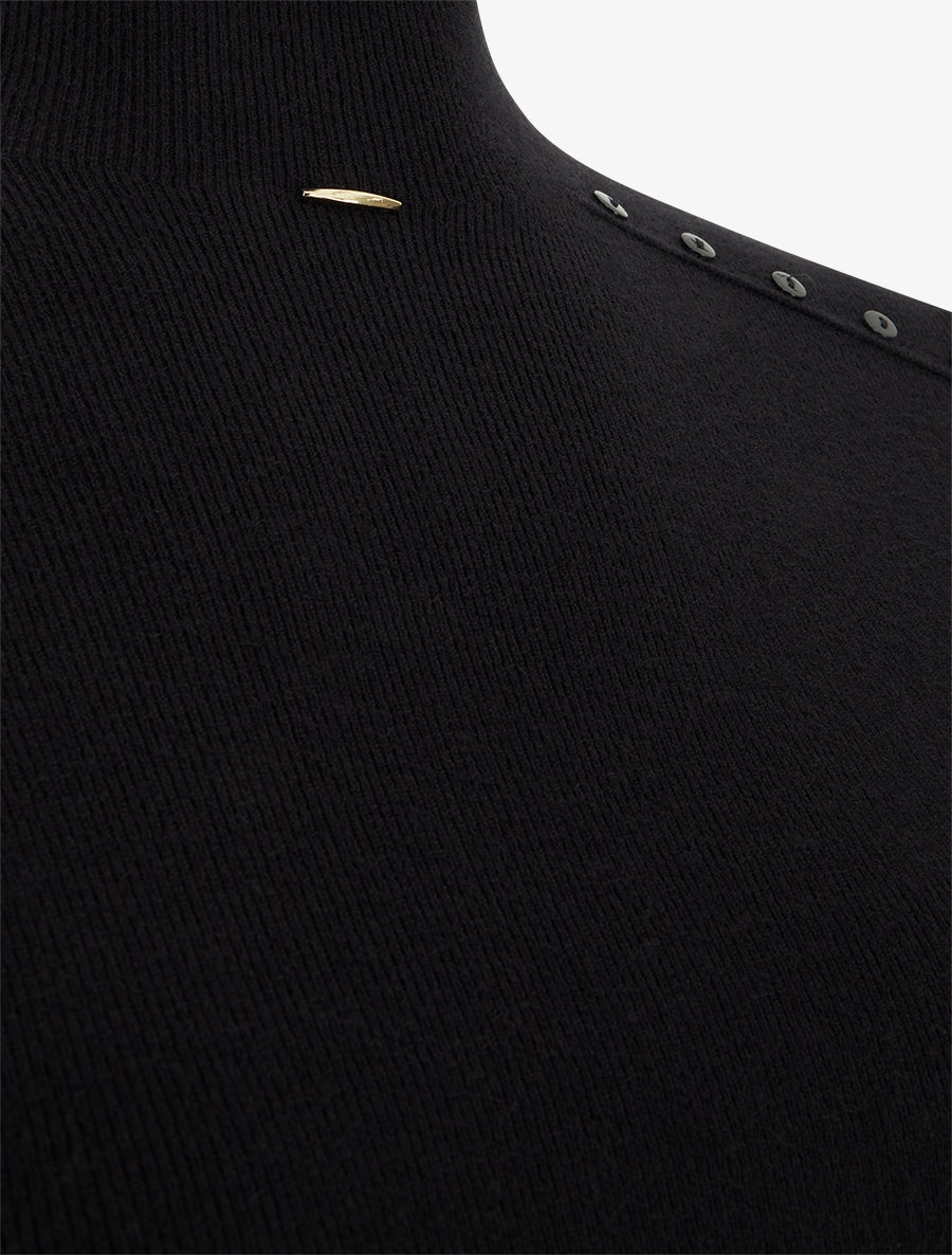 Pull droit à col montant et boutons décoratifs - Noir - 3