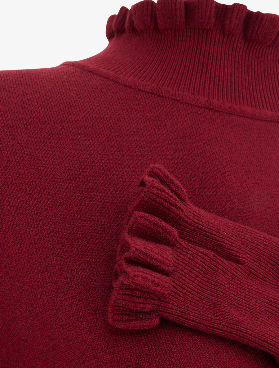 Pull droit à col montant et poignets volantés - Bordeaux - 3