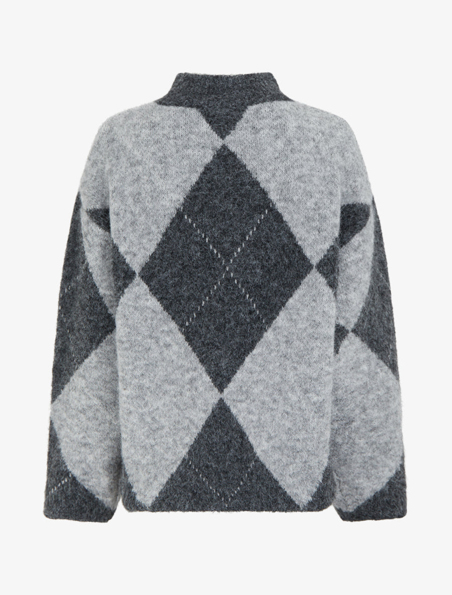 Pull en laine mélangée à motif losanges - Gris - 2
