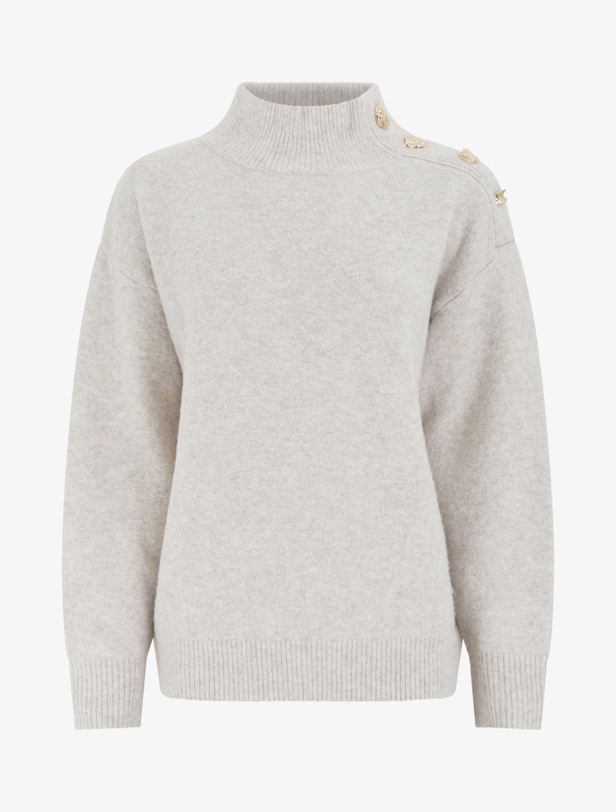 Pull en laine mélangée à boutons fantaisies - Beige - 1