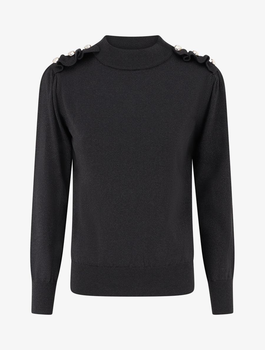 Pull uni pailleté à boutons décoratifs - Noir - 1