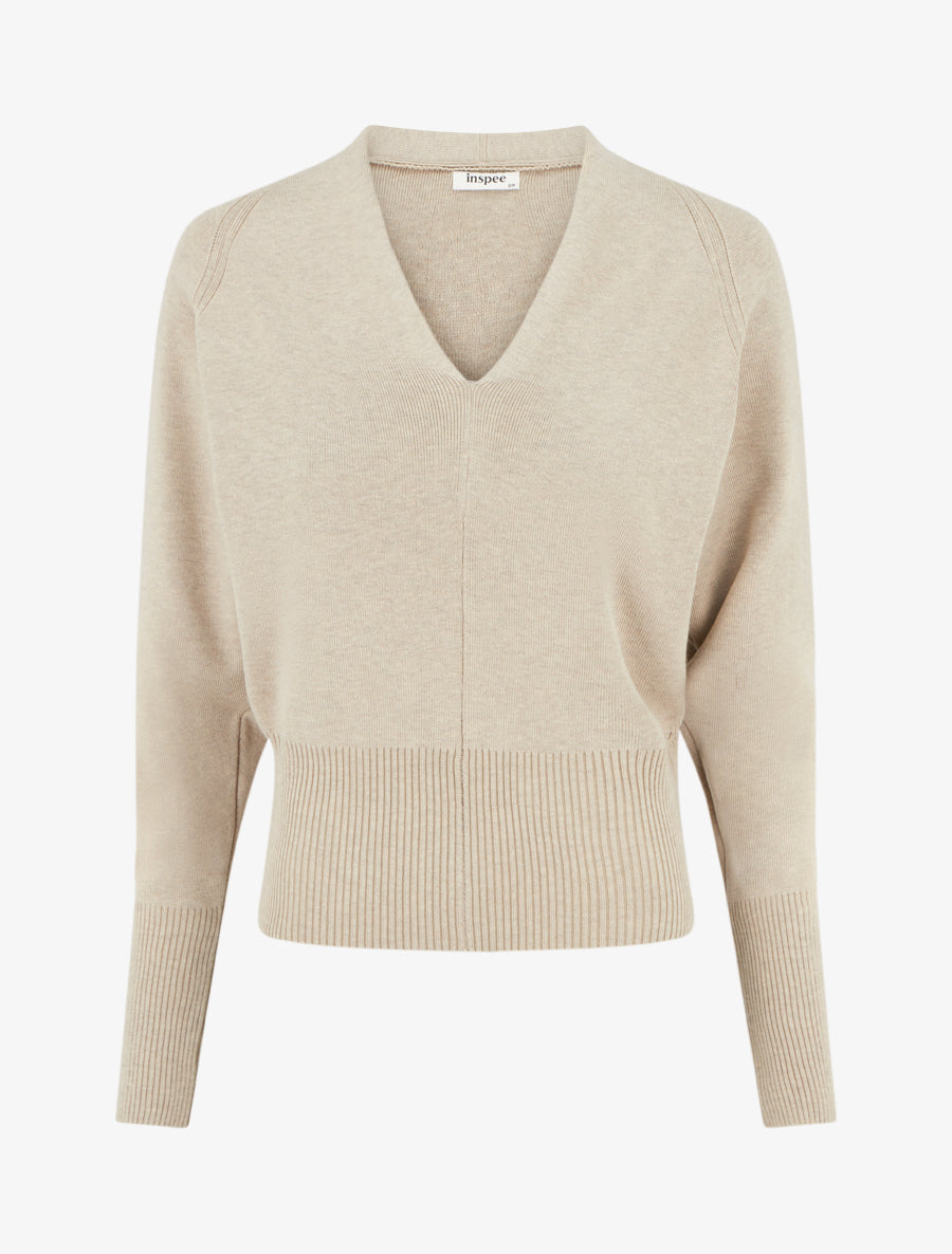 Pull uni à col V - Taupe - 1