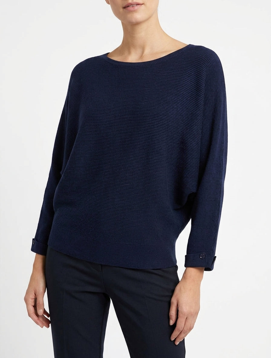 Jersey de canalé con mangas largas - Marine