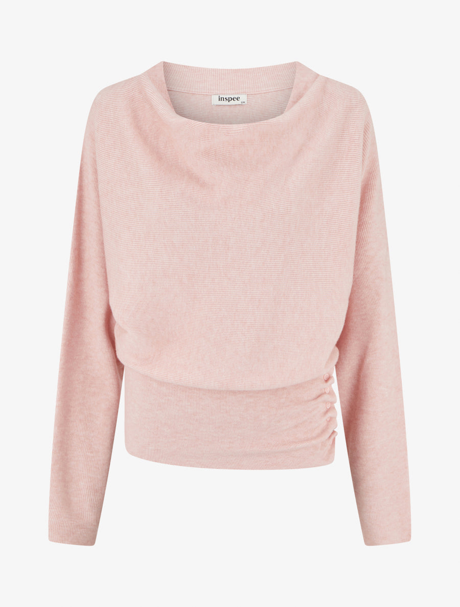 Pull côtelé à col bénitier - Rose - 1